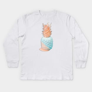 Pineapple Cute Painted Pineapple, Teal & Peach color, dipped in peach and teal graphic design, available on many products Kids Long Sleeve T-Shirt